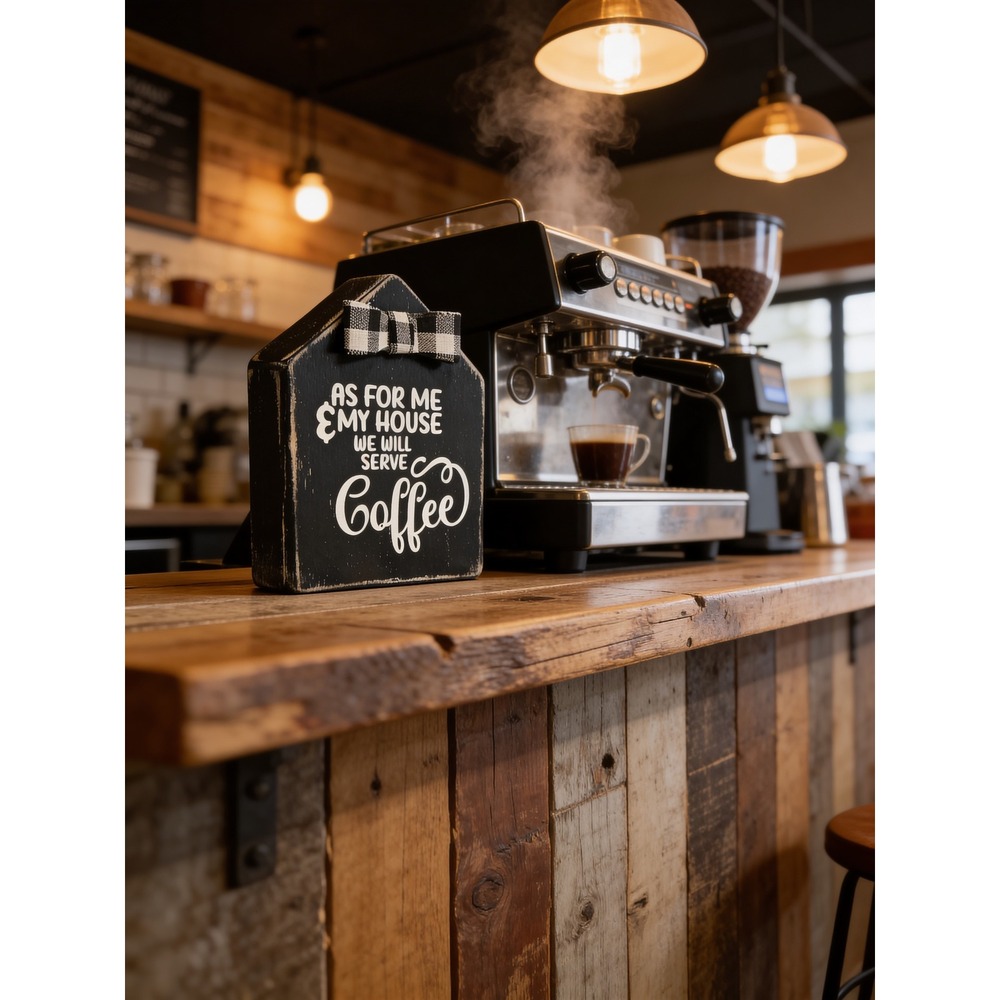 Rustic Wood Coffee Sign House Block Buffalo Check Bow Farmhouse Decor
